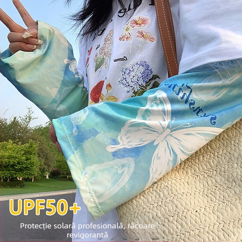 Mâneci de protecție solară pentru femei, mâneci fluture de vară, mâneci de braț, mătase de gheață, anti-UV, vrac, mărime mare, parasolar, manșetă mare, culoare