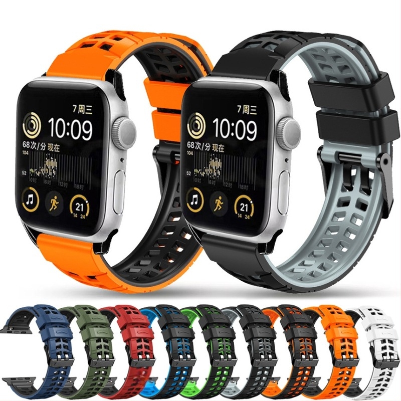 Pentru Apple Watch cu curea din silicon twill cu două rânduri de nasturi, iwatch 1-10 generații, brățară sport respirabilă generală