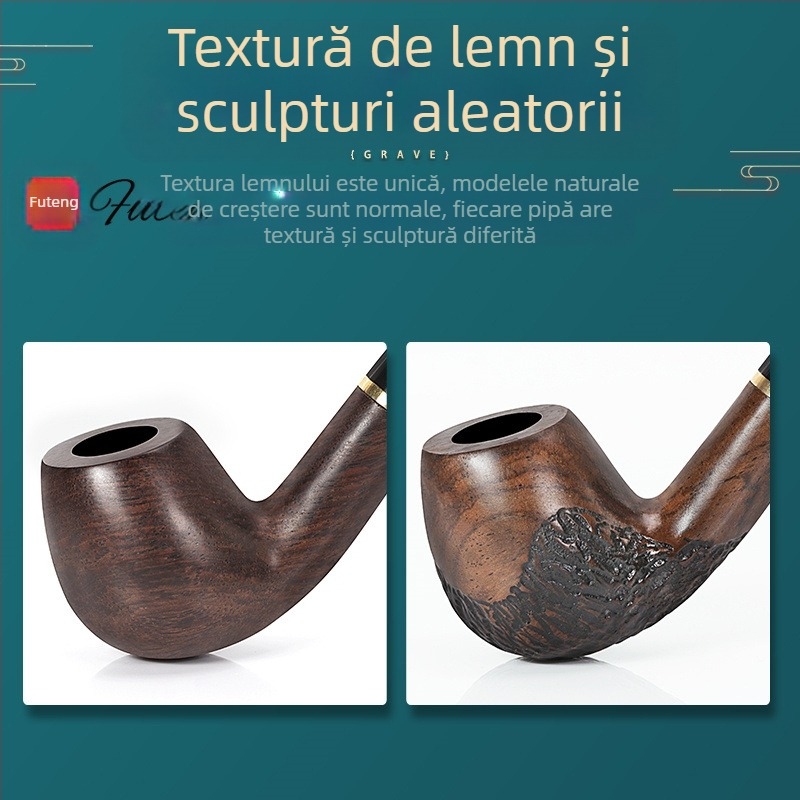 Fabrica de țevi Futeng, cea mai bine vândută, țeavă din abanos, ceară, filtru de fum de 9 mm, țeavă clasică de modă veche, din lemn masiv, nevopsită