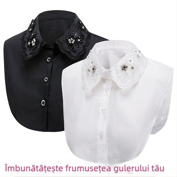 Toamna și iarna, Coreea de Sud, cămașă cu strasuri albe și mărgele, pentru femei, asortate, guler fals, cămașă decorativă, guler fals