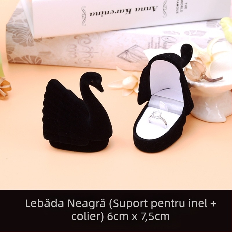 Cutie de ambalare pentru bijuterii cu desene animate drăguțe, lebădă mică, inel de lebădă alb-negru, colier, cutie pentru unghii pentru urechi, o generație de păr