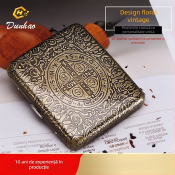 Cutie de țigări din cupru pur, cu flori condensate din bronz, cu 20 de pachete, cutie cadou sculptată, cu flori sculptate, rezistentă la presiune, set de fumat rezistent la praf