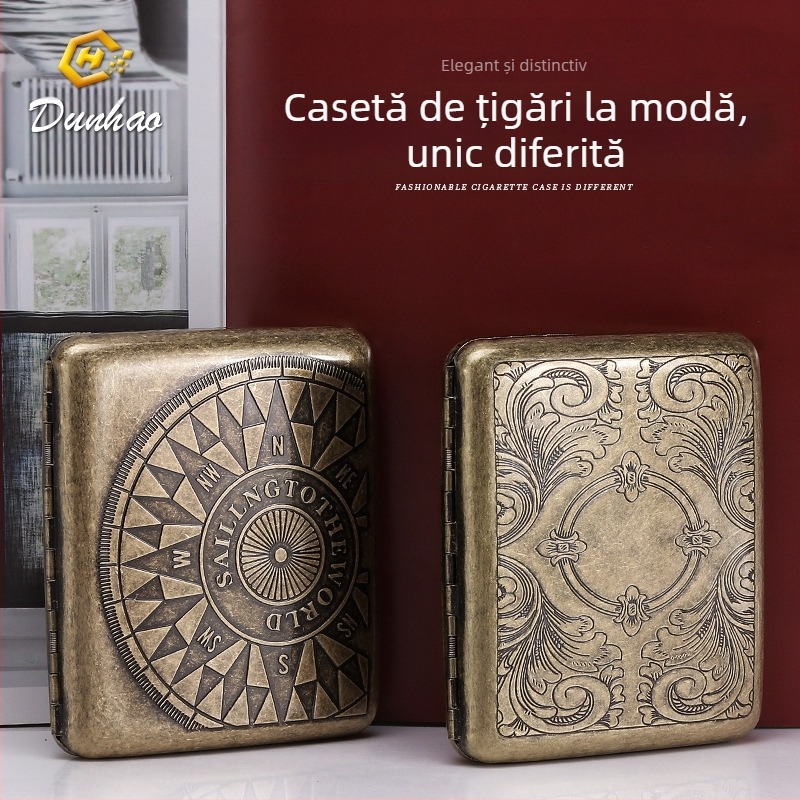 Cutie de țigări din cupru pur, cu flori condensate din bronz, cu 20 de pachete, cutie cadou sculptată, cu flori sculptate, rezistentă la presiune, set de fumat rezistent la praf