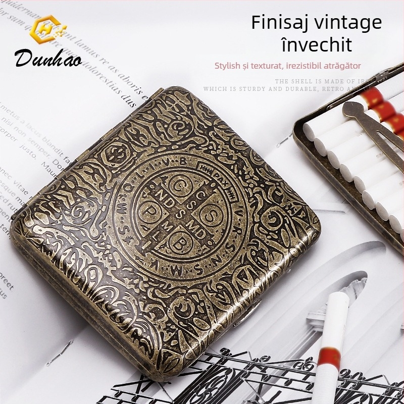 Cutie de țigări din cupru pur, cu flori condensate din bronz, cu 20 de pachete, cutie cadou sculptată, cu flori sculptate, rezistentă la presiune, set de fumat rezistent la praf
