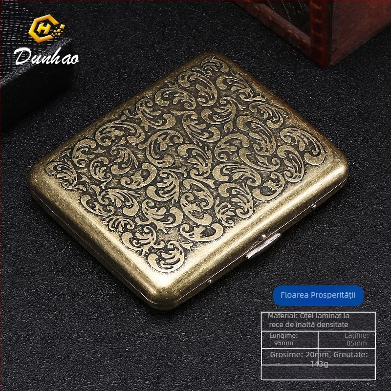 Cutie de țigări din cupru pur, cu flori condensate din bronz, cu 20 de pachete, cutie cadou sculptată, cu flori sculptate, rezistentă la presiune, set de fumat rezistent la praf