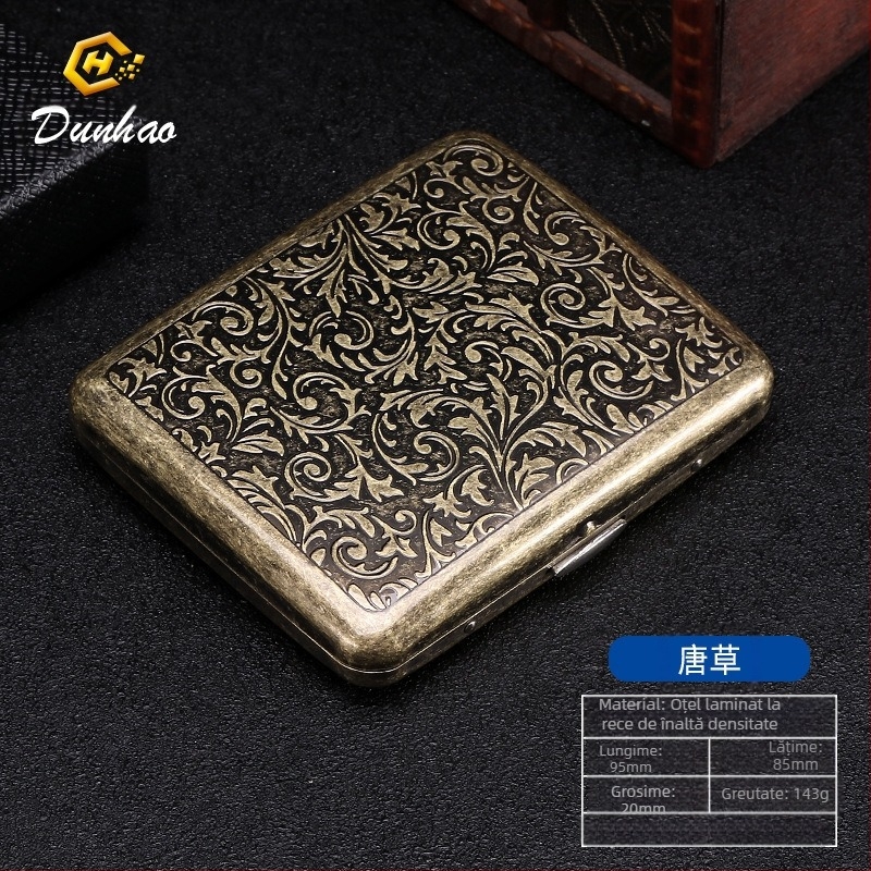 Cutie de țigări din cupru pur, cu flori condensate din bronz, cu 20 de pachete, cutie cadou sculptată, cu flori sculptate, rezistentă la presiune, set de fumat rezistent la praf