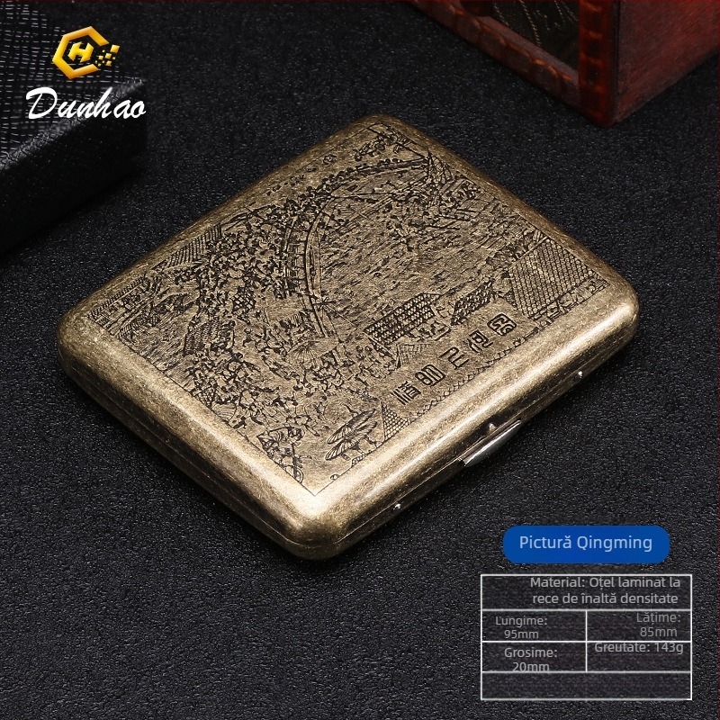 Cutie de țigări din cupru pur, cu flori condensate din bronz, cu 20 de pachete, cutie cadou sculptată, cu flori sculptate, rezistentă la presiune, set de fumat rezistent la praf