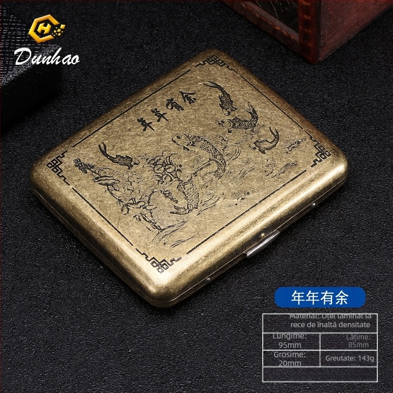 Cutie de țigări din cupru pur, cu flori condensate din bronz, cu 20 de pachete, cutie cadou sculptată, cu flori sculptate, rezistentă la presiune, set de fumat rezistent la praf