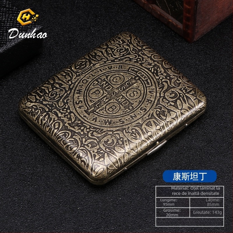 Cutie de țigări din cupru pur, cu flori condensate din bronz, cu 20 de pachete, cutie cadou sculptată, cu flori sculptate, rezistentă la presiune, set de fumat rezistent la praf