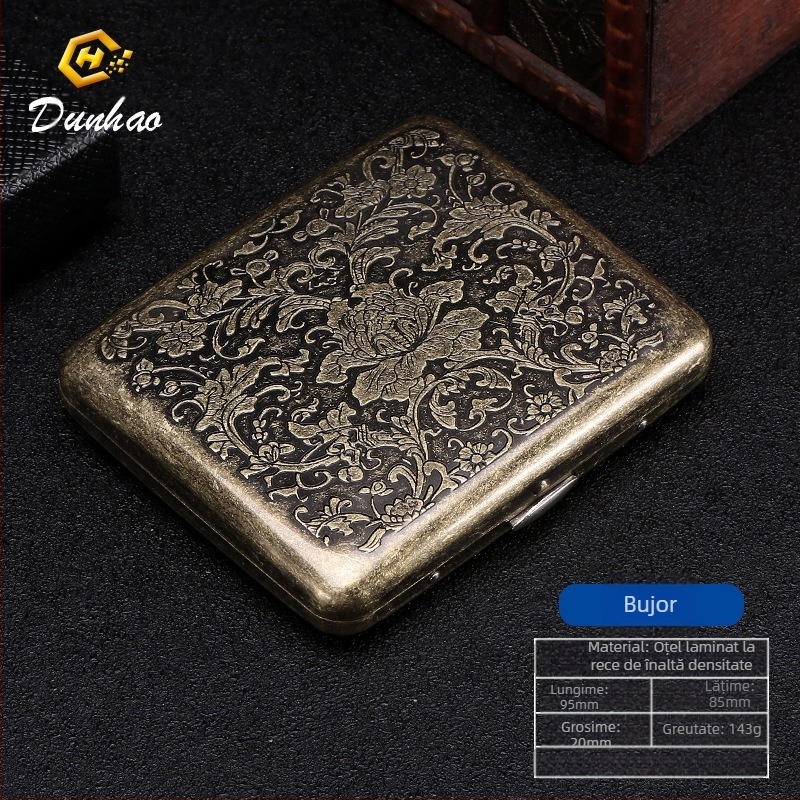 Cutie de țigări din cupru pur, cu flori condensate din bronz, cu 20 de pachete, cutie cadou sculptată, cu flori sculptate, rezistentă la presiune, set de fumat rezistent la praf