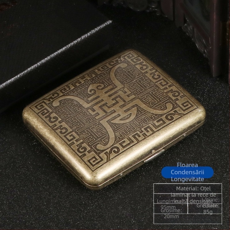 Cutie de țigări din cupru pur, cu flori condensate din bronz, cu 20 de pachete, cutie cadou sculptată, cu flori sculptate, rezistentă la presiune, set de fumat rezistent la praf