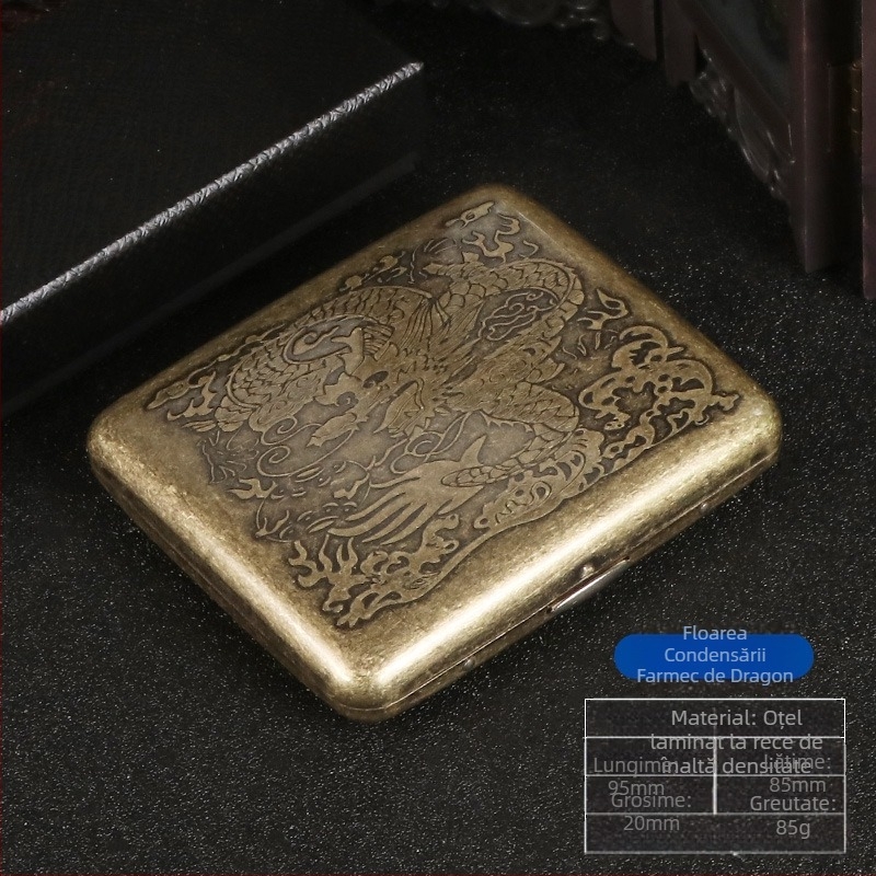 Cutie de țigări din cupru pur, cu flori condensate din bronz, cu 20 de pachete, cutie cadou sculptată, cu flori sculptate, rezistentă la presiune, set de fumat rezistent la praf