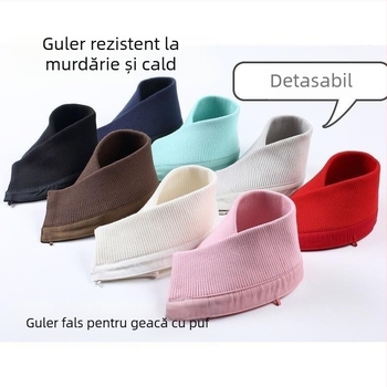 Haine de lână cu guler simplu cu imprimeu bărbătesc, jachetă cu puf, guler fals, set de guler anti-murdar, guler unisex din lână, culoare solidă, detașabil