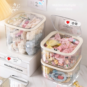 Cutie de depozitare pentru accesorii de păr, cutie de depozitare pentru copii, agrafe de păr, depozitare cu bandă de păr, capacitate mare, cutie de bijuterii din acril pentru fete, cu bandă de cauciuc și frânghie