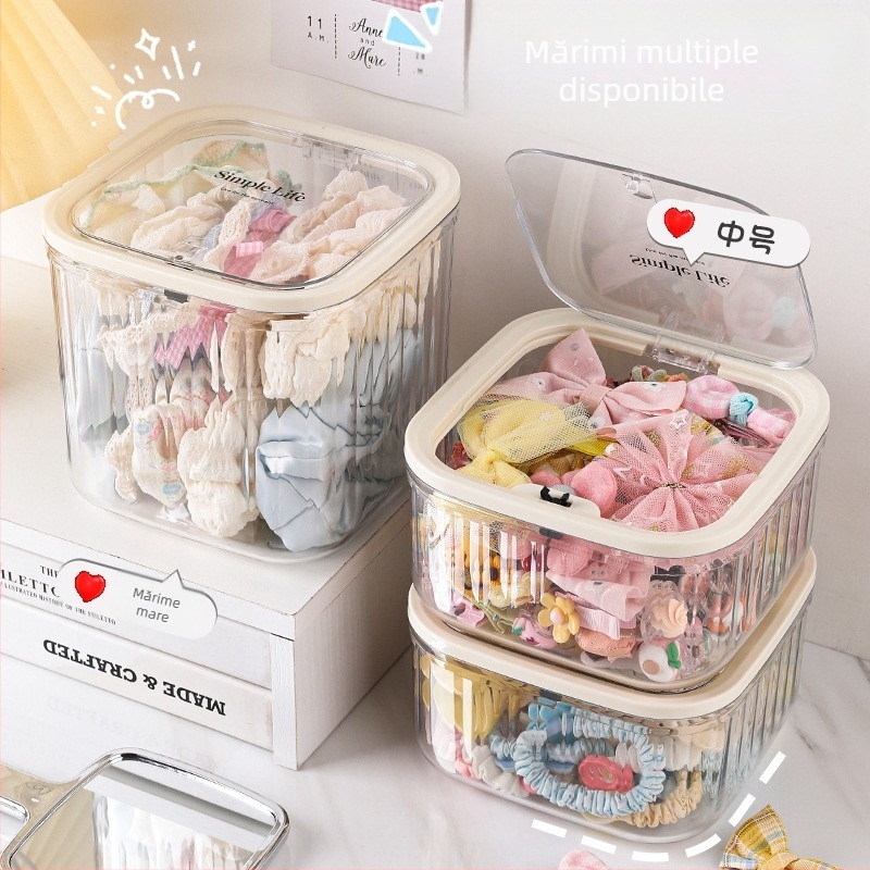 Cutie de depozitare pentru accesorii de păr, cutie de depozitare pentru copii, agrafe de păr, depozitare cu bandă de păr, capacitate mare, cutie de bijuterii din acril pentru fete, cu bandă de cauciuc și frânghie