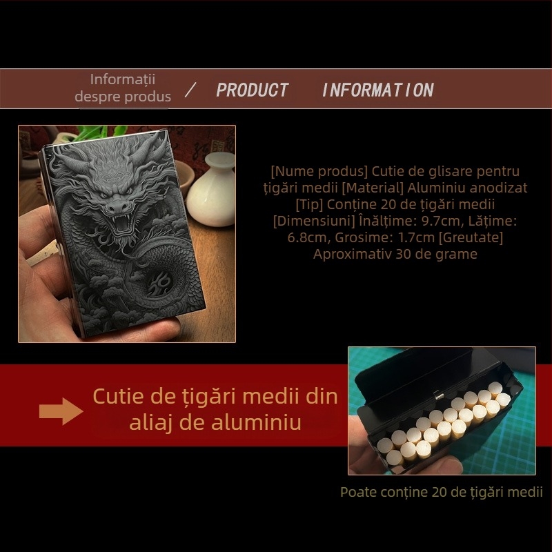 Toc de țigară cu glisan mediu, țigară de mână, clasică, pentru bărbați, creativă, automată, pachet de 20, ultra-subțire, cadou de ziua de naștere