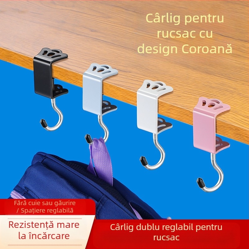 Cârlig de ghiozdan pentru studenți, cârlig detașabil pentru birou, cârlig de agățat pentru geantă mobilă, cârlig de birou, cârlig puternic fără perforații, cârlig de agățat pentru geantă