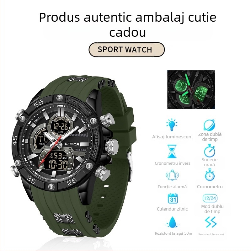 Ceas de alarmă electronic multifuncțional luminos impermeabil pentru bărbați, comerț exterior transfrontalier, sport, modă, explozii live