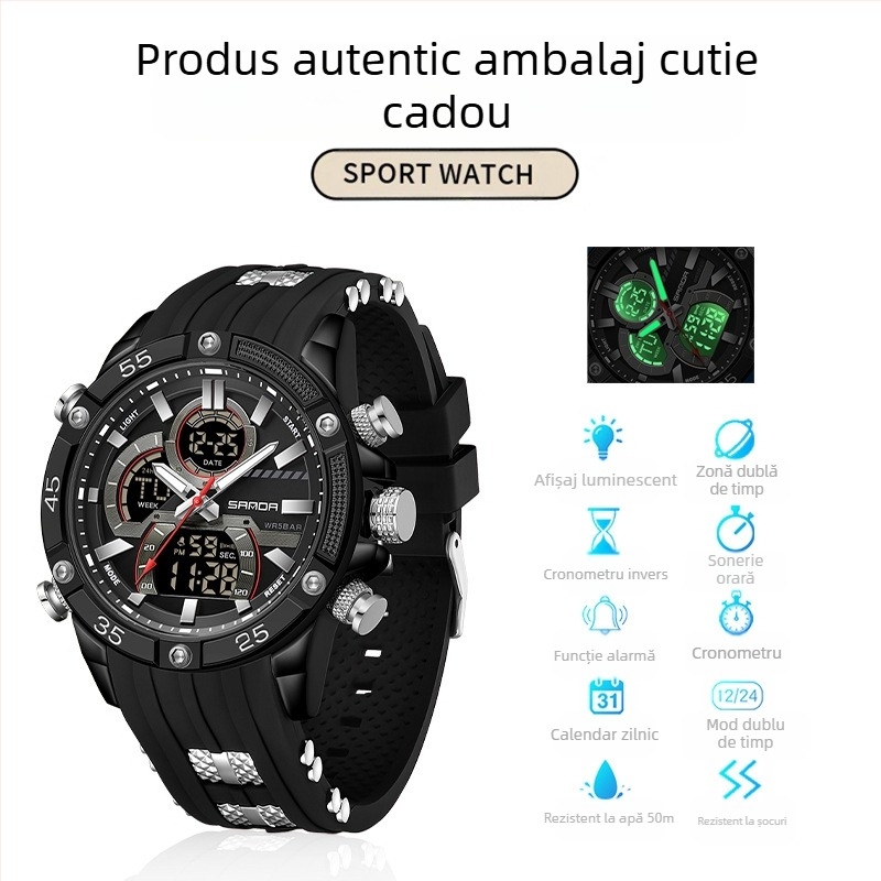 Ceas de alarmă electronic multifuncțional luminos impermeabil pentru bărbați, comerț exterior transfrontalier, sport, modă, explozii live