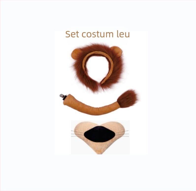 Set urechi și cozi de bestie, leu, vacă, girafă, raton, bentiță de păr, coadă, accesorii de păr, pălării, păr lucrat manual