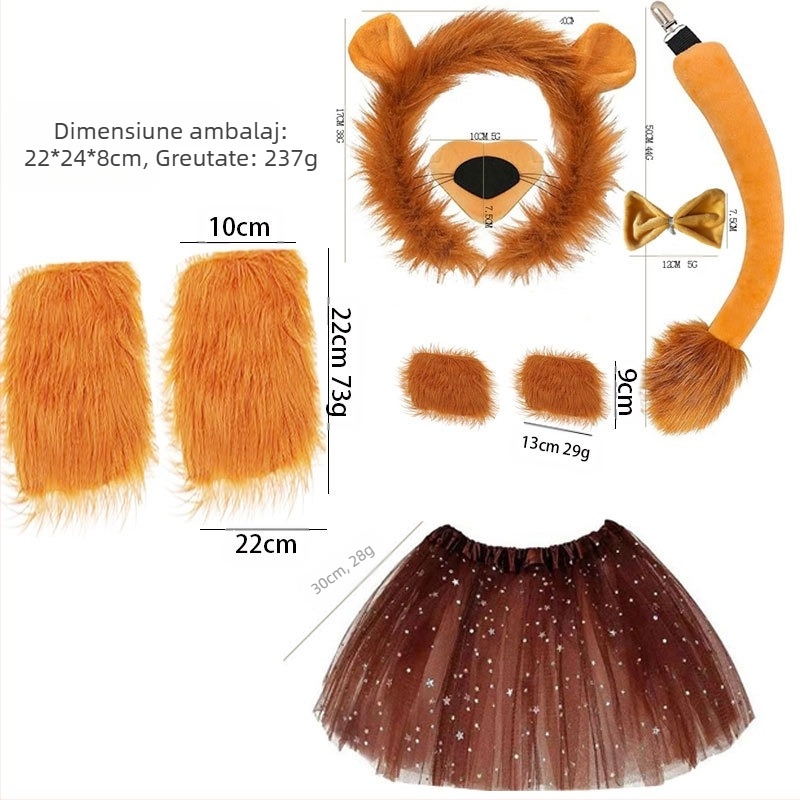 Set urechi și cozi de bestie, leu, vacă, girafă, raton, bentiță de păr, coadă, accesorii de păr, pălării, păr lucrat manual