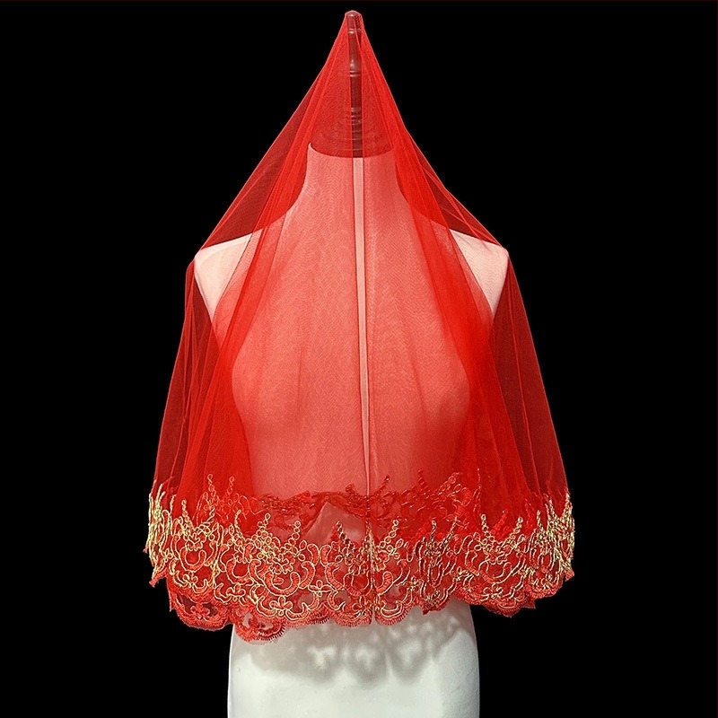 Rochie de mireasă din fire roșii pentru femei, model Xiuhe, rochie roșie chinezească, stil retro, scurtă, din dantelă, fire foto