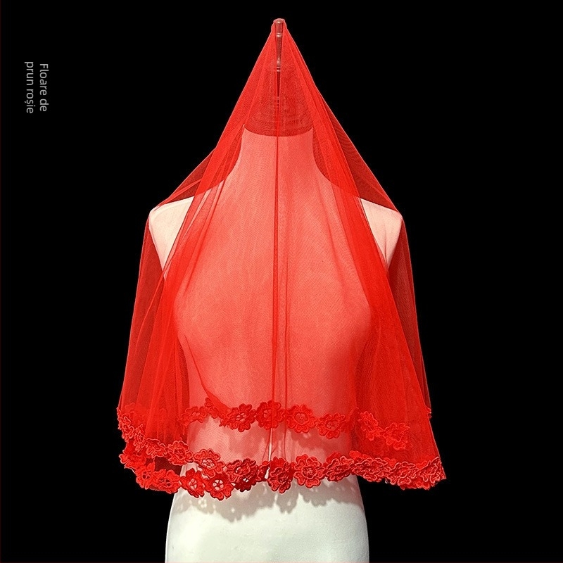 Rochie de mireasă din fire roșii pentru femei, model Xiuhe, rochie roșie chinezească, stil retro, scurtă, din dantelă, fire foto