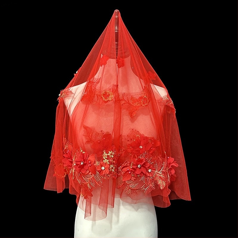 Rochie de mireasă din fire roșii pentru femei, model Xiuhe, rochie roșie chinezească, stil retro, scurtă, din dantelă, fire foto