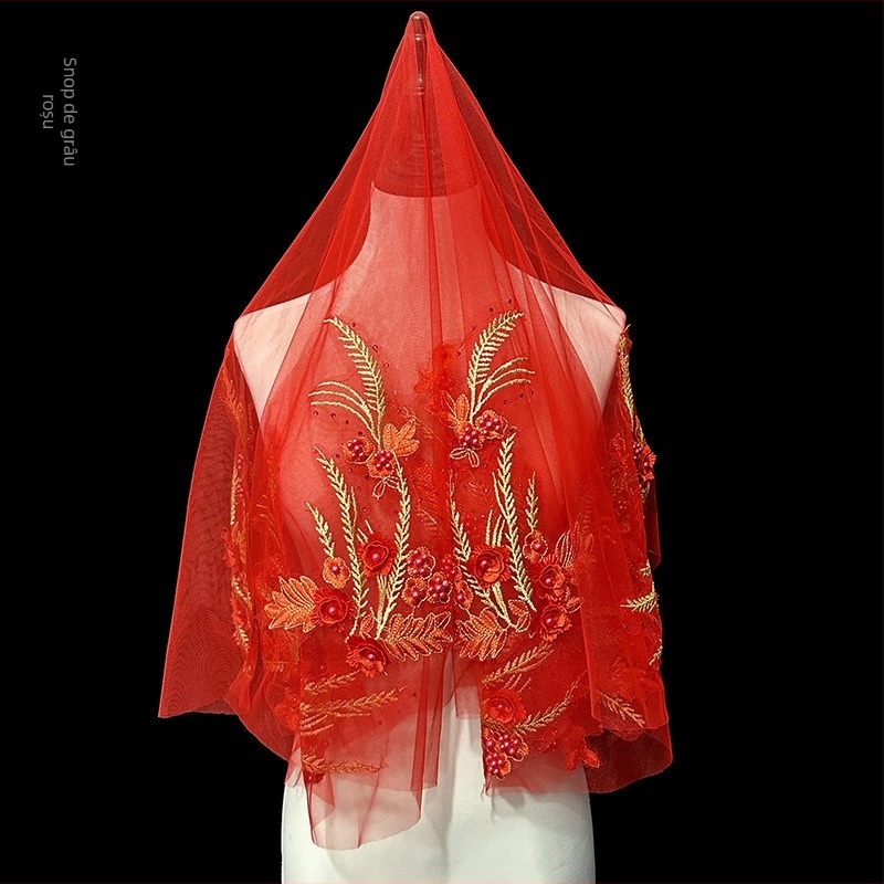 Rochie de mireasă din fire roșii pentru femei, model Xiuhe, rochie roșie chinezească, stil retro, scurtă, din dantelă, fire foto