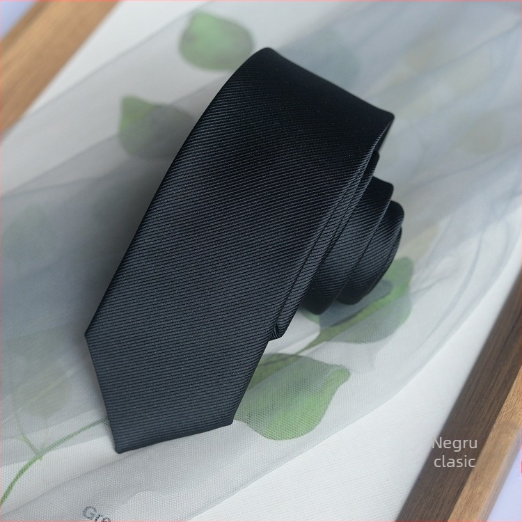 Cravată de culoare pură în stil coreean transfrontalier pentru bărbați, ținută formală casual, versiune îngustă, stil DK Preppy, negru, la modă