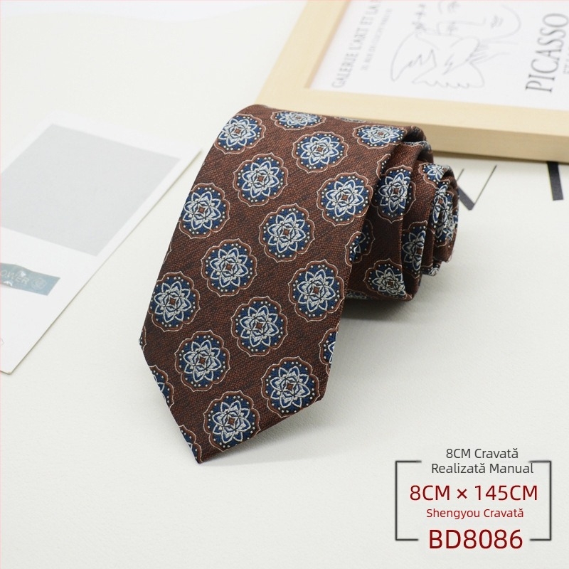 Cravată bărbătească, ținută formală, stil coreean, gentleman britanic, stil european și american, maro, kaki, ținută de afaceri, 8CM, modă manuală