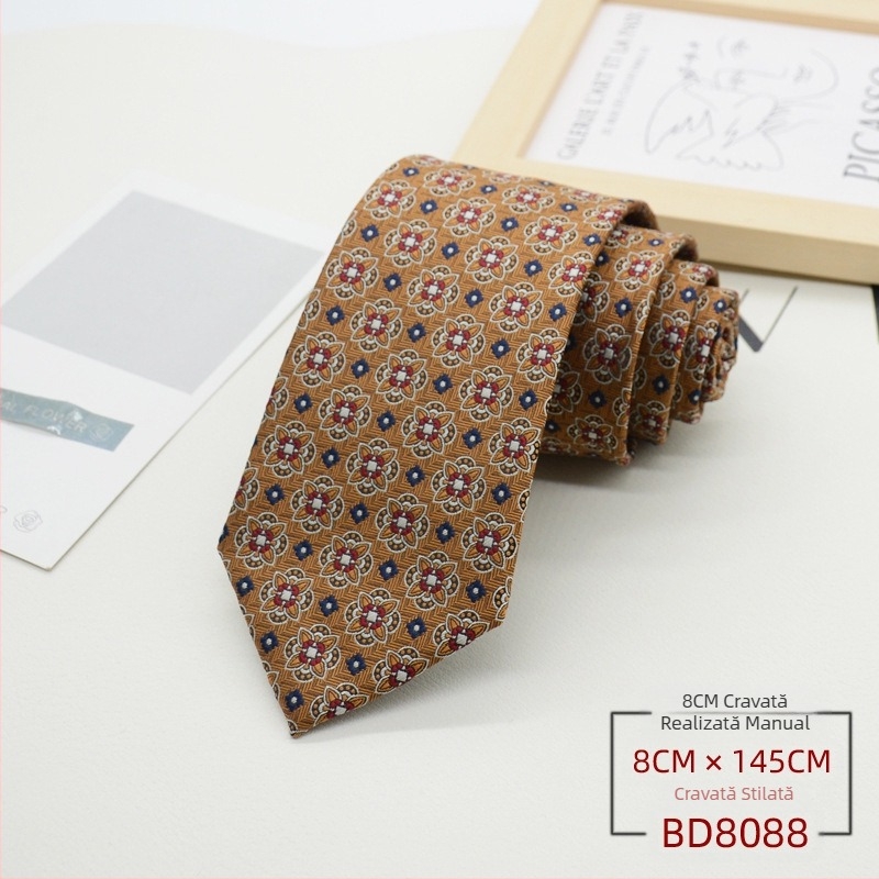 Cravată bărbătească, ținută formală, stil coreean, gentleman britanic, stil european și american, maro, kaki, ținută de afaceri, 8CM, modă manuală