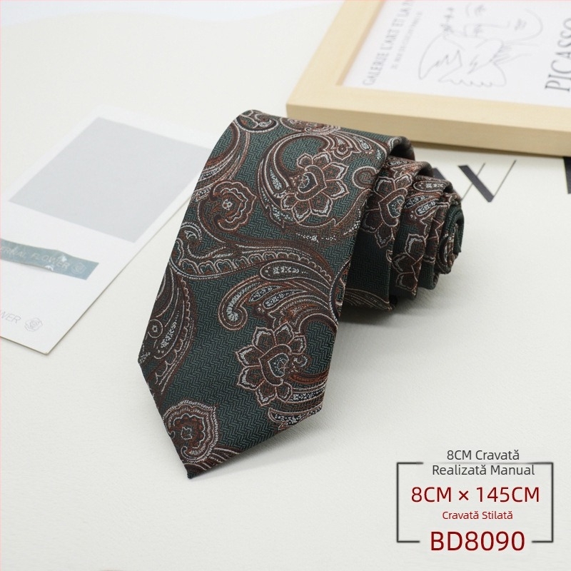 Cravată bărbătească, ținută formală, stil coreean, gentleman britanic, stil european și american, maro, kaki, ținută de afaceri, 8CM, modă manuală