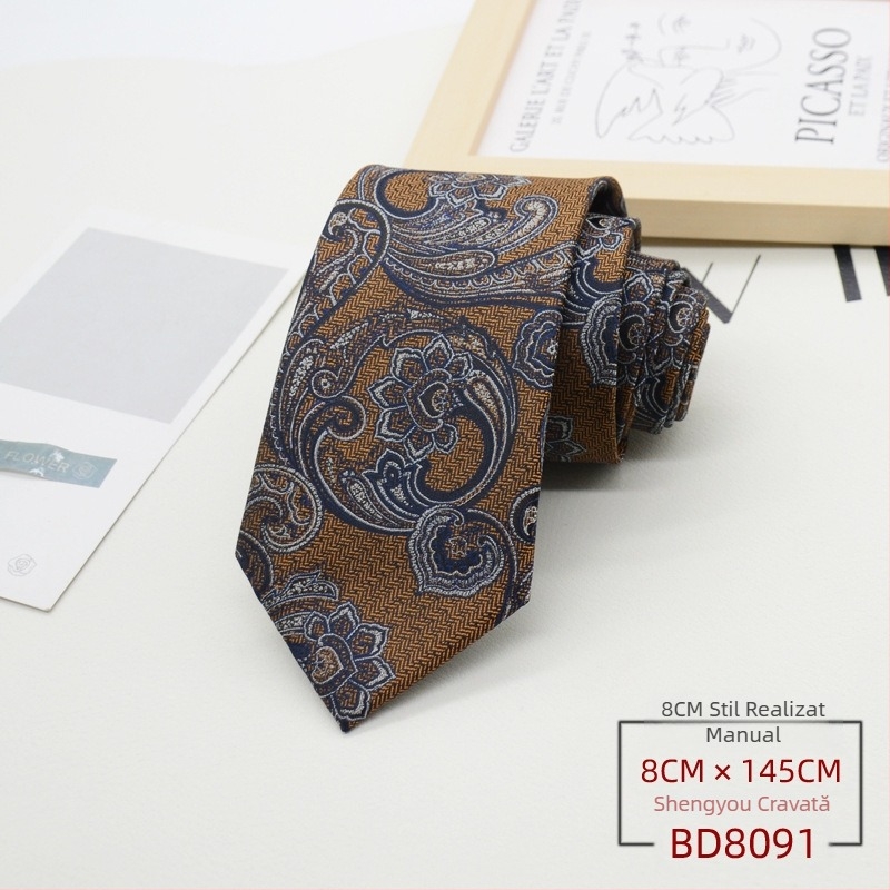 Cravată bărbătească, ținută formală, stil coreean, gentleman britanic, stil european și american, maro, kaki, ținută de afaceri, 8CM, modă manuală