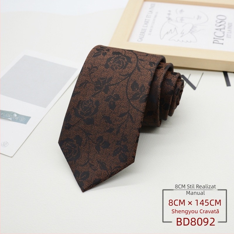 Cravată bărbătească, ținută formală, stil coreean, gentleman britanic, stil european și american, maro, kaki, ținută de afaceri, 8CM, modă manuală
