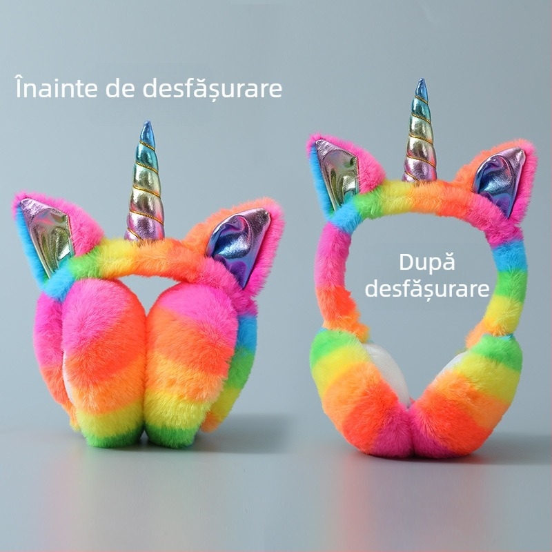 Căști pentru urechi calde, de pluș, cu desene animate, seria Unicorn, căști pentru urechi de pluș, căști calde, colorate UNICORNS