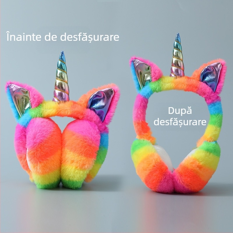 Căști pentru urechi calde, de pluș, cu desene animate, seria Unicorn, căști pentru urechi de pluș, căști calde, colorate UNICORNS