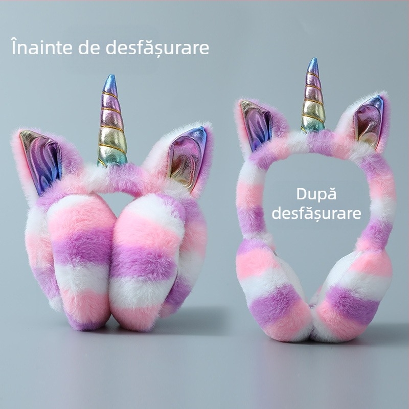 Căști pentru urechi calde, de pluș, cu desene animate, seria Unicorn, căști pentru urechi de pluș, căști calde, colorate UNICORNS
