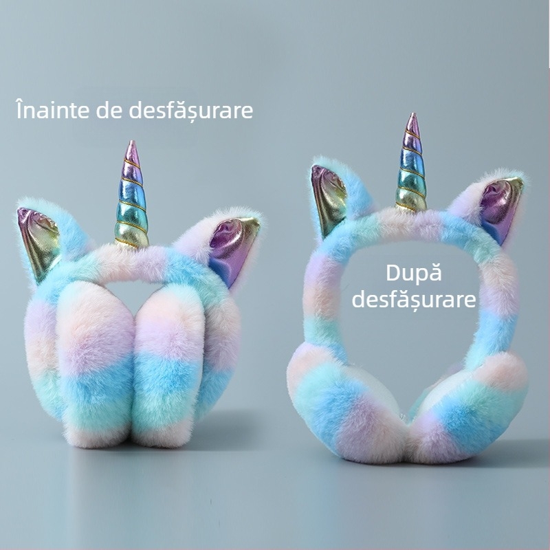 Căști pentru urechi calde, de pluș, cu desene animate, seria Unicorn, căști pentru urechi de pluș, căști calde, colorate UNICORNS