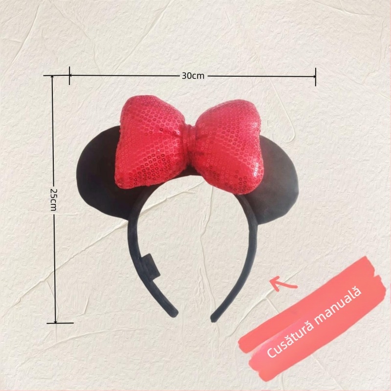 Transfrontalieră drăguț Mickey Minnie Headband Disni Play Show Party Sequin Bow Ear Band Accesorii de păr