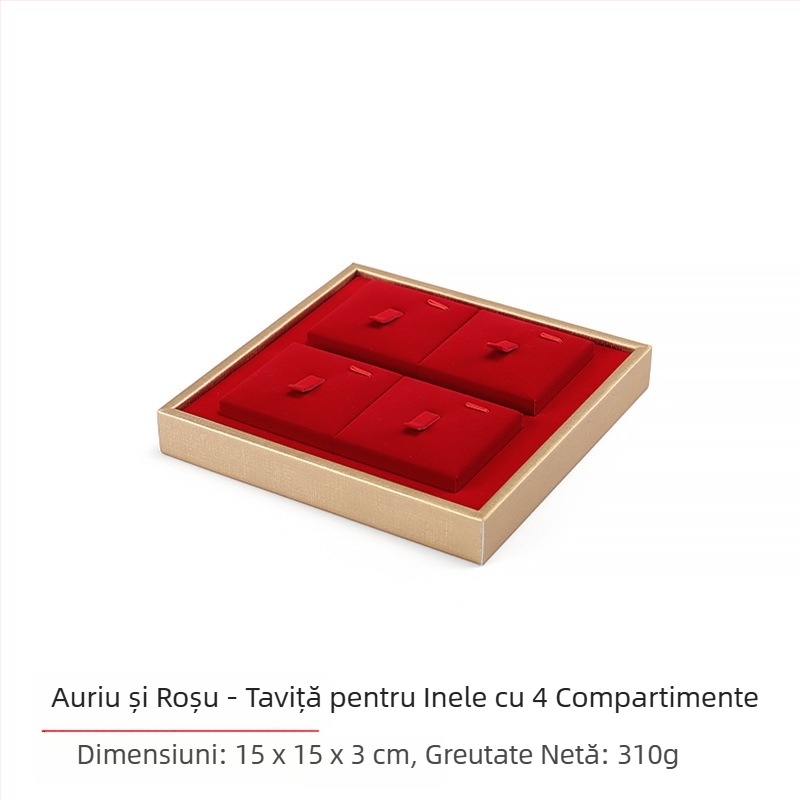 Set de recuzită pentru afișare bijuterii, tavă pentru bijuterii din flanel roșu, suport pentru inele și colier, suport pentru bijuterii