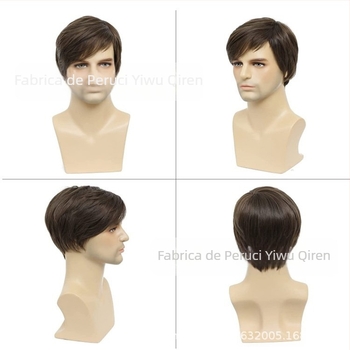 Perucă nouă pentru bărbați, păr scurt, maro, păr bărbătesc, modă, fibră chimică naturală, peruci de vânzare fierbinte, en-gros din fabrică