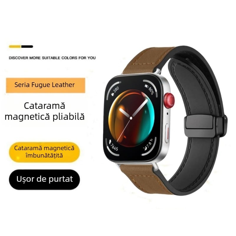 Potrivit pentru curea de ceas Huawei GT4 GT3 din silicon 22mm, cataramă pliabilă din piele TPU Crazy Horse opțională, curea adaptabilă pentru Apple Watch
