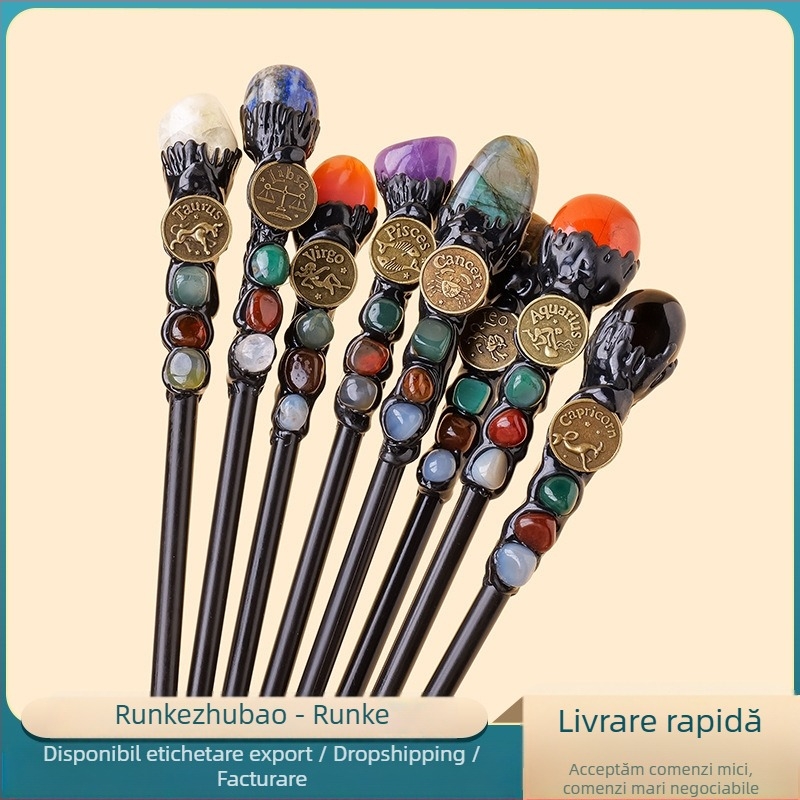 Cristal natural transfrontalier, piatră originală, douăsprezece constelații, baghetă magică, element cristalin, piatră originală, sceptru magic, recuzită en-gros