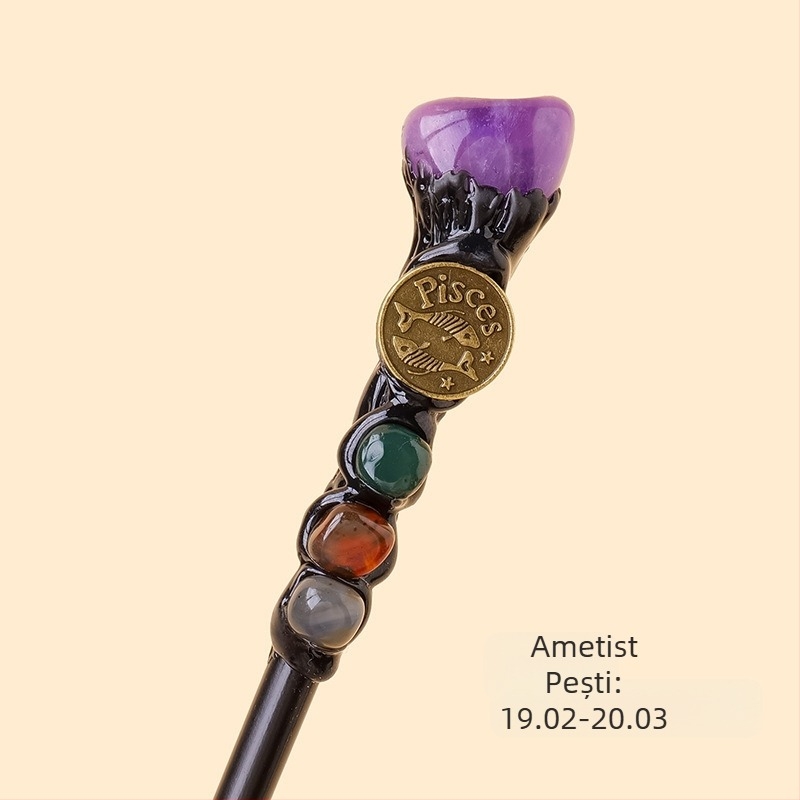 Cristal natural transfrontalier, piatră originală, douăsprezece constelații, baghetă magică, element cristalin, piatră originală, sceptru magic, recuzită en-gros