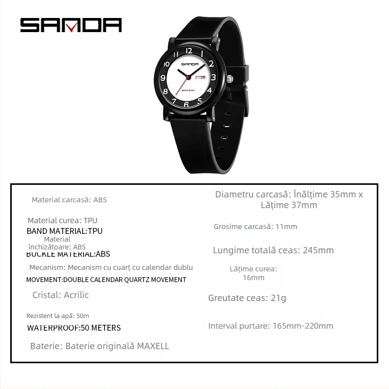 Sanda Dopamine Watch Special Double Calendar Quartz Watch pentru Junior Senior High School Examination Watch pentru copii Watch Only Look Time