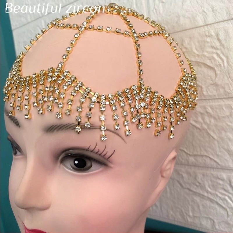 Accesorii de păr la modă transfrontaliere europene și americane, cu personalitate completă cu diamant, ciucure cu strasuri, coafură din plasă, model feminin, bijuterii de modă all-match