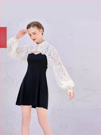 Femeii franceze retro scurt top Design Sense Niche Super Fairy Lantern mânecă soare-rezistent șal mic de vară dantelă subțire exterior