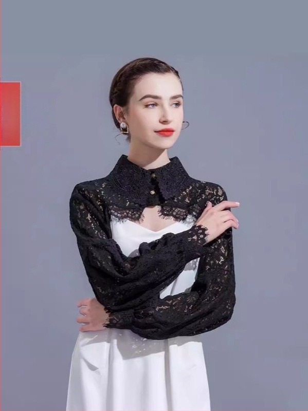 Femeii franceze retro scurt top Design Sense Niche Super Fairy Lantern mânecă soare-rezistent șal mic de vară dantelă subțire exterior