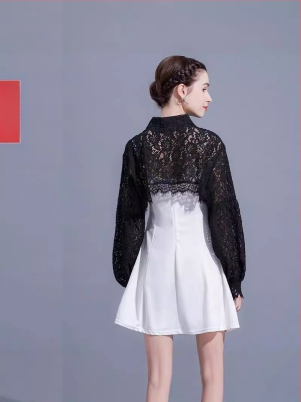 Femeii franceze retro scurt top Design Sense Niche Super Fairy Lantern mânecă soare-rezistent șal mic de vară dantelă subțire exterior